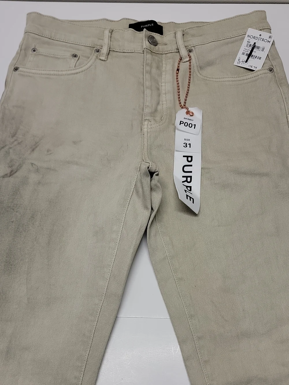 PURPLE Brand NWT P001 Button-Fly Skinny Haze DIRTY Khaki Men's Jeans Size 31